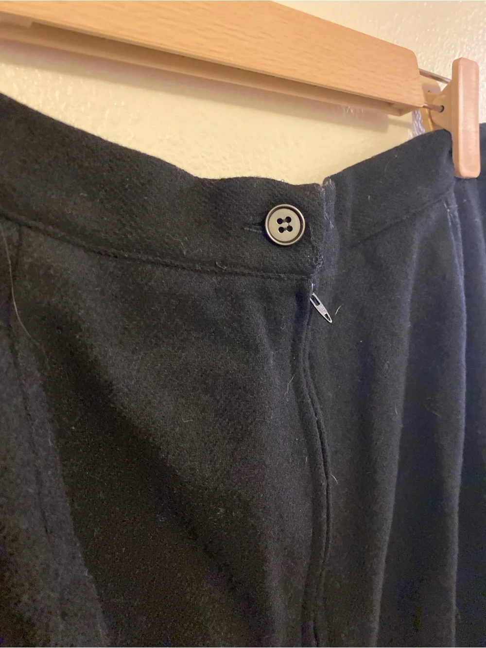 Women's Black wool Midi Skirt with Side Vent